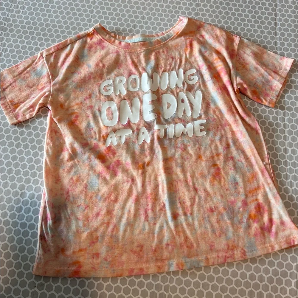 Cat & Jack Peach and Pink Tie-Dye Pajama Set with White Slogan